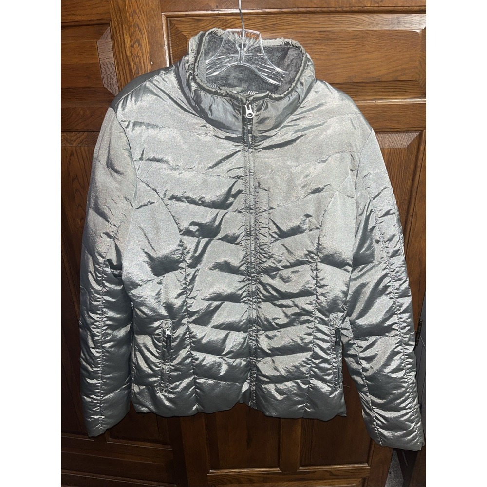 Eddie Bauer Premium Quality Goose Down‎ Women's Large  Silver Puffer Jacket